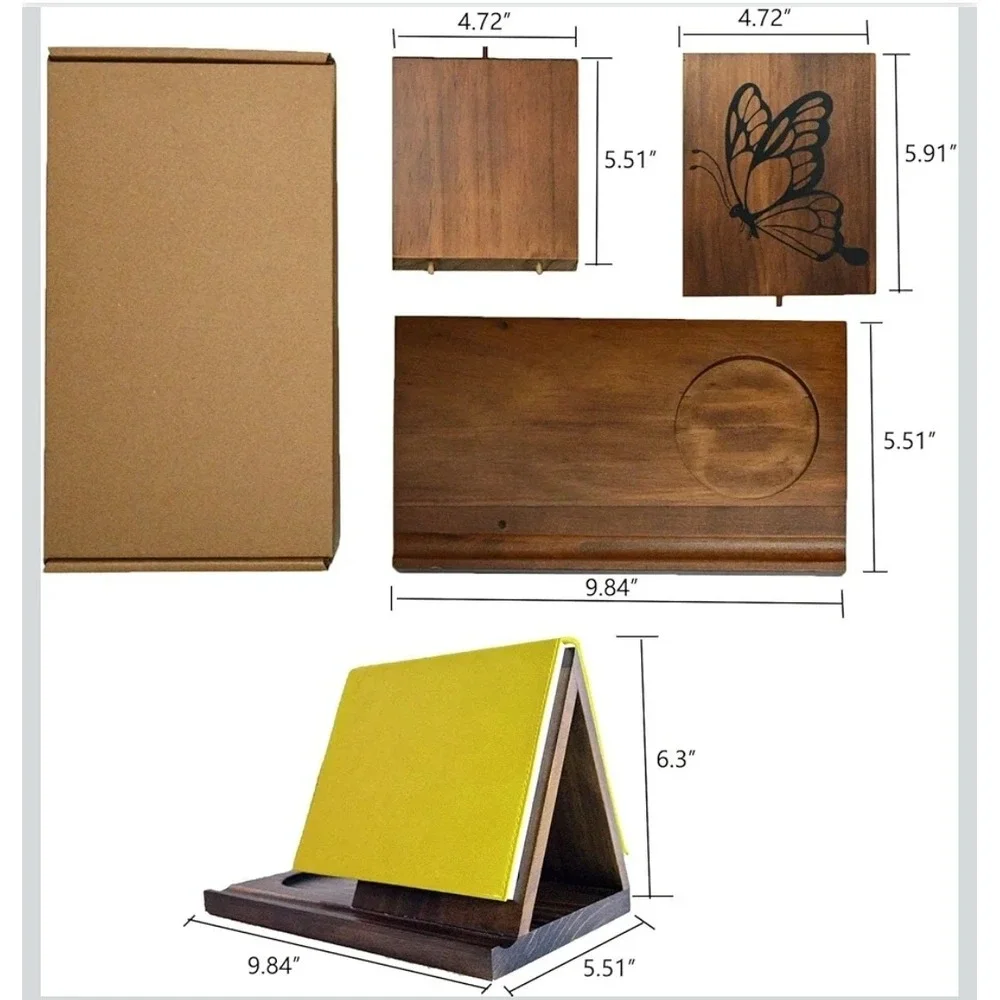 Wooden Butterfly Notepad Holder Desk Organizer Coffee Cup Stand NIB NEW Portable
